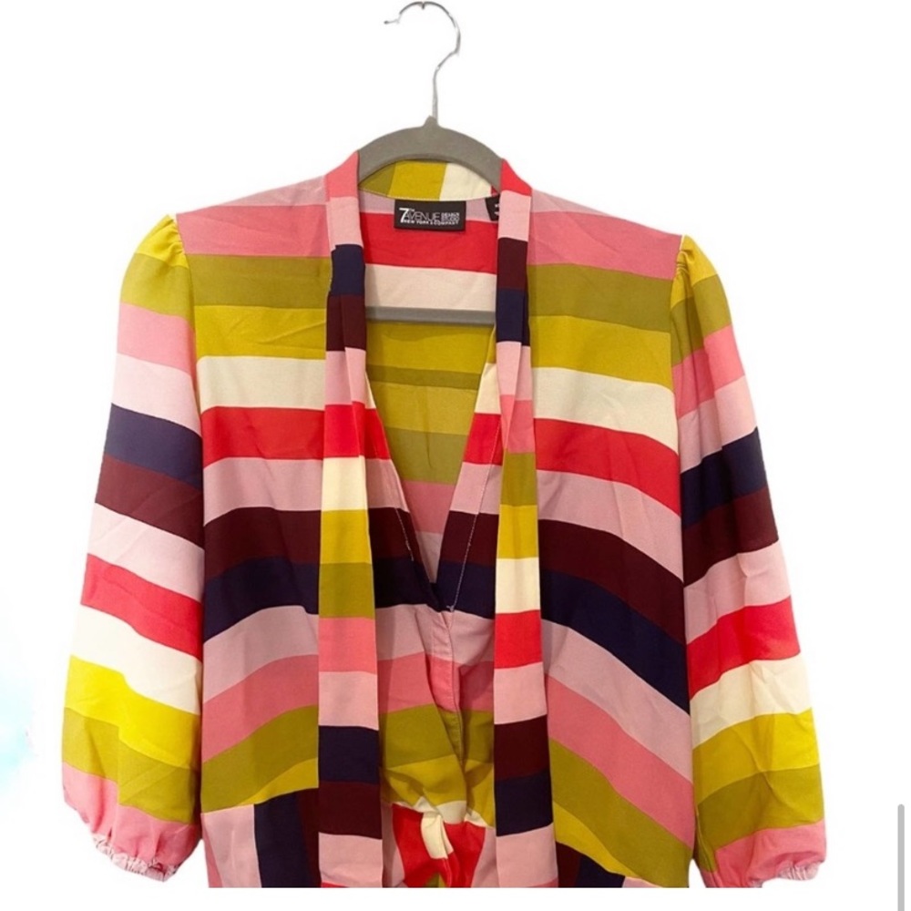 New York & Company Rainbow Striped Blouse